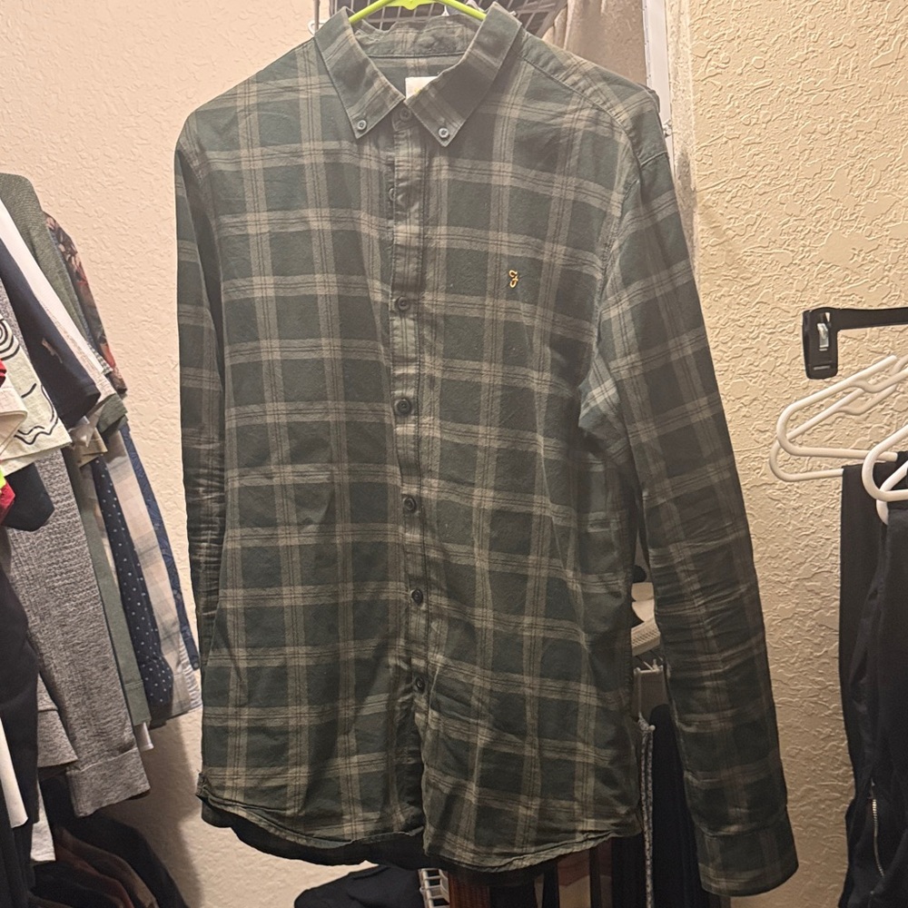 Farah Dark Green Plaid Button Down Shirt